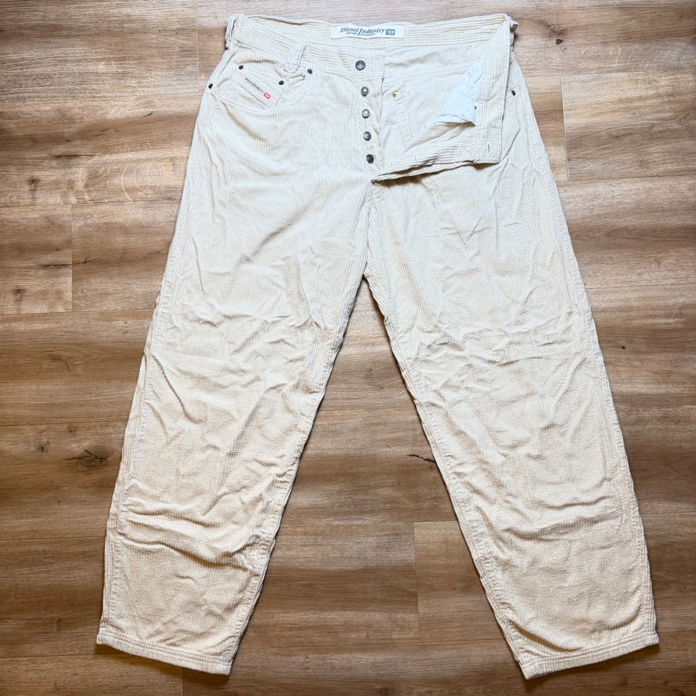 Vintage Diesel Saddle Corduroy Pants Mens 38x30 Cream Off White Made in Italy